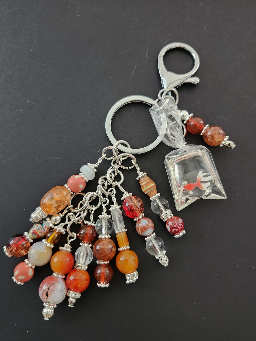 Goldfish Purse Charm or Keychain Fire Agate Carnelian Paper Handcrafted